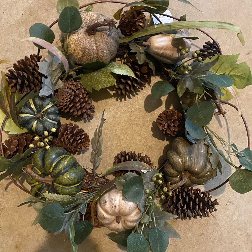 Autumn Harvest Wreath with Green and Brown Accents